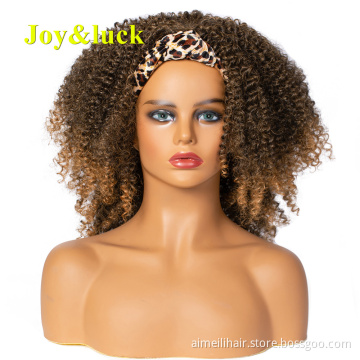 Wholesale Wigs Ombre Brown Ladies Hair Head Band 1b 27 Short Afro Kinky Curly Headband Wigs for Black Women Synthetic Hair Wigs